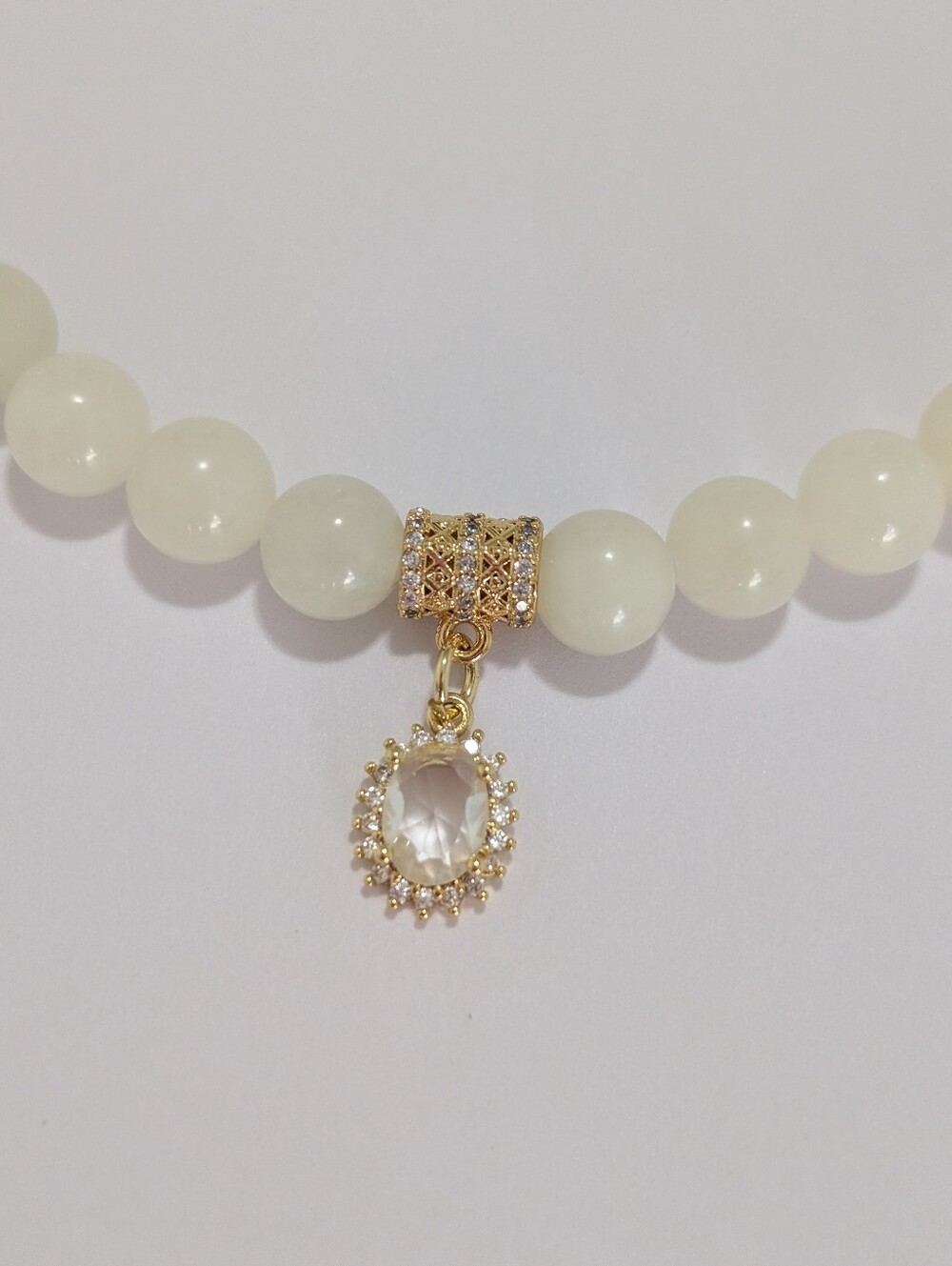 Jade Necklace With Cubic Zirconia Pendant - Picture 3 of 6
